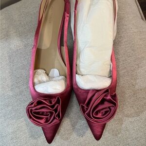 Ann Taylor Satin Rose-Embellished Heels